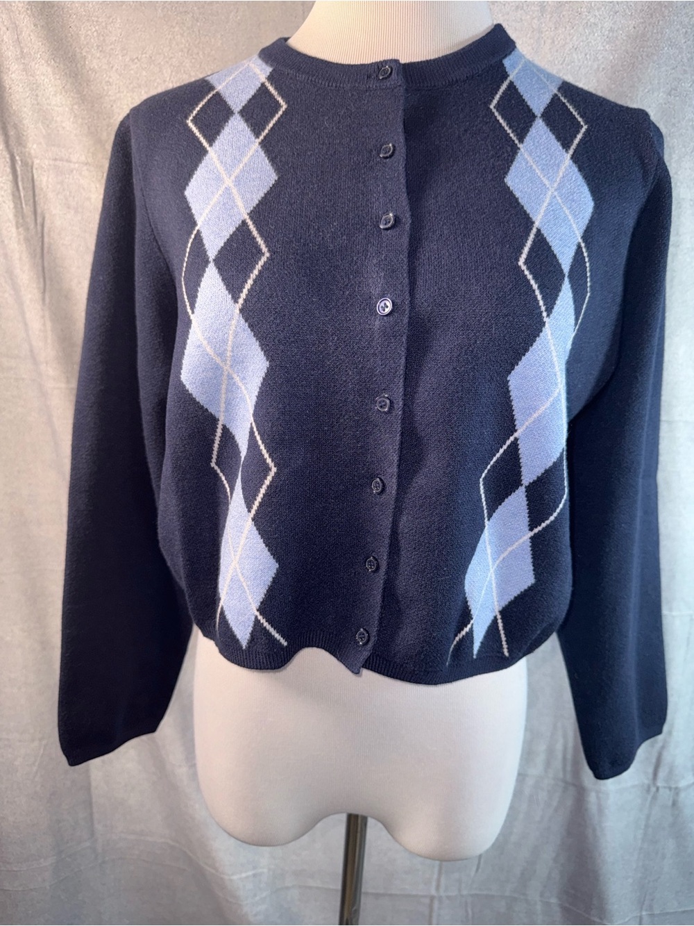 2287-No Boundaries Navy and Light Blue Argyle Button Cardigan